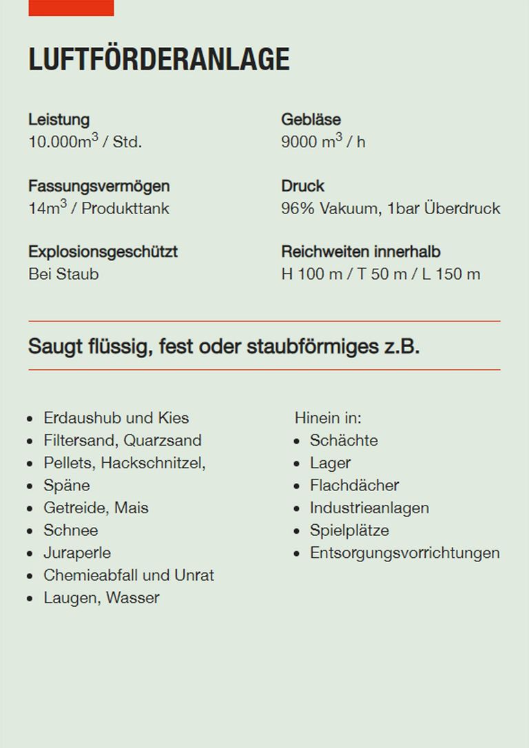 Saugbagger Köln - Technische Daten LFA